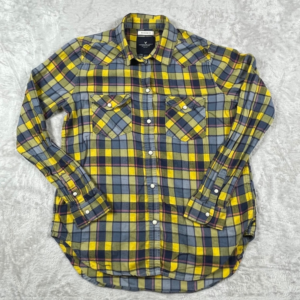 American Eagle Outfitters Plaid Flannel Western Boyfriend Shirt Women's